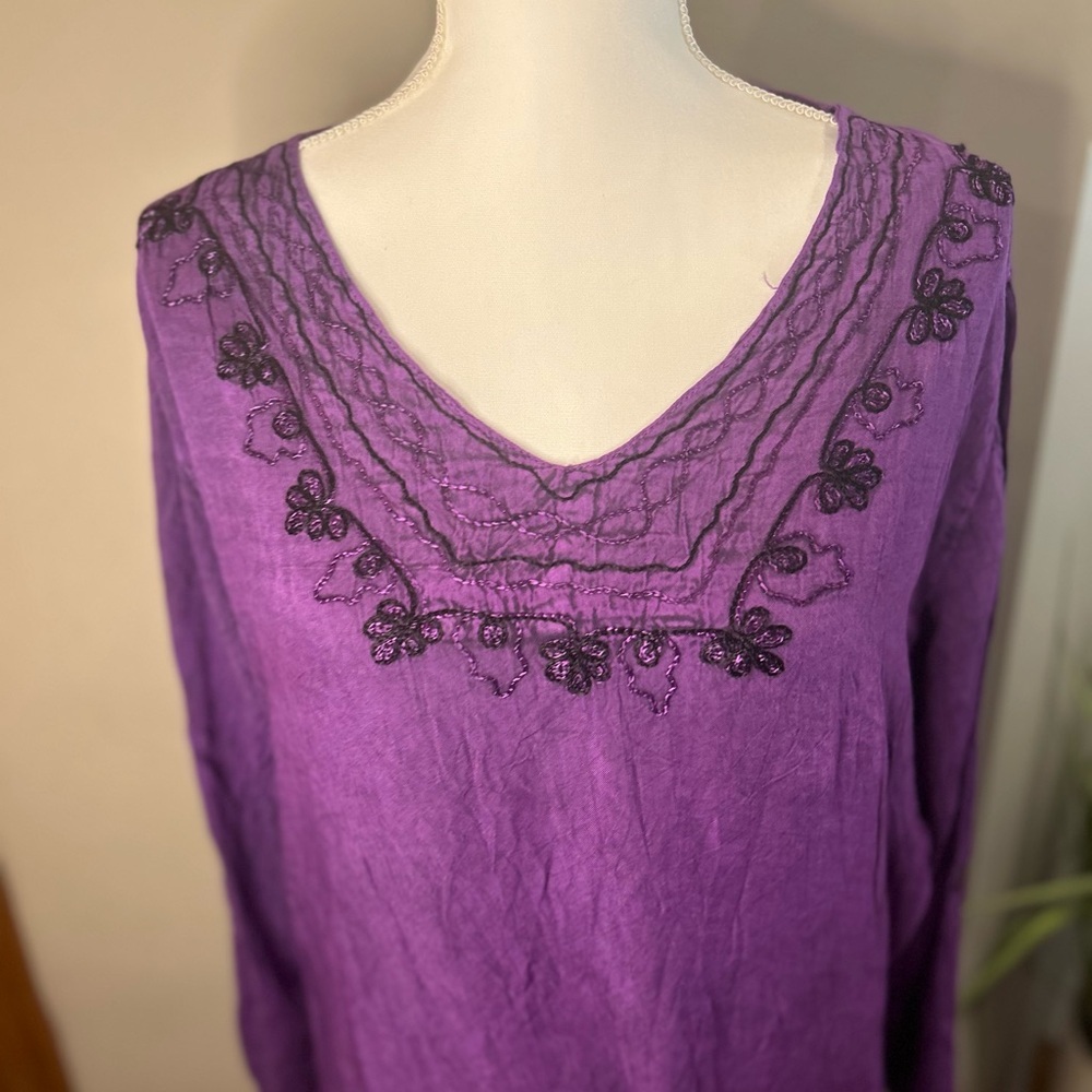 Ananda’s Collection Purple Embroidered Tunic Dress Boho lagenlook beach coverup - Picture 3 of 11